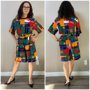 NWT Vintage 80s print rayon belted culottes blouse 2-piece set (top L/sh…